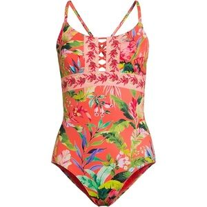 Lands' End Women's  Lace Up One Piece Swimsuit.